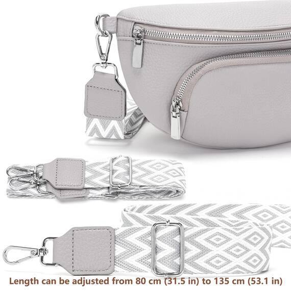 Rorimyth kleine Bauchtasche Damen Hellgrau umhängetasche Damen klein Veganes Leder gürteltasche Handtasche Crossbody Bag