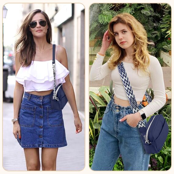 BROTOU Umhängetasche Damen Echtes Leder Crossbody Bag Damen mit 2 Breitem Schultergurt Kartenhalter,Handtasche Damen Leder Handy Umhängetasche Damen,Kleine Tasche Damen mit 3 Fächern(Dunkelblau)