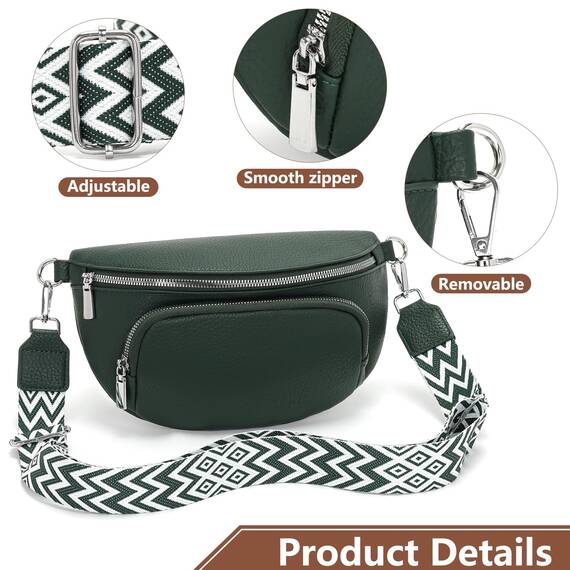 Rorimyth Kleine Bauchtasche Damen Dunkelgrün umhängetasche Damen klein Veganes Leder gürteltasche Handtasche Crossbody Bag