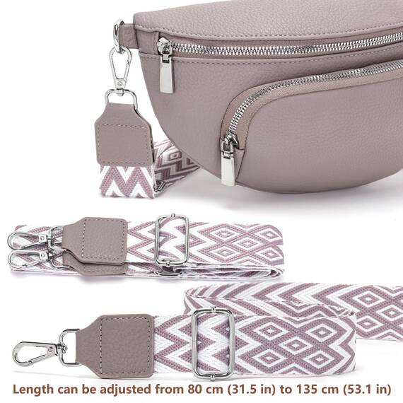 Rorimyth kleine Bauchtasche Damen Grau lila umhängetasche Damen klein Veganes Leder gürteltasche Handtasche Crossbody Bag