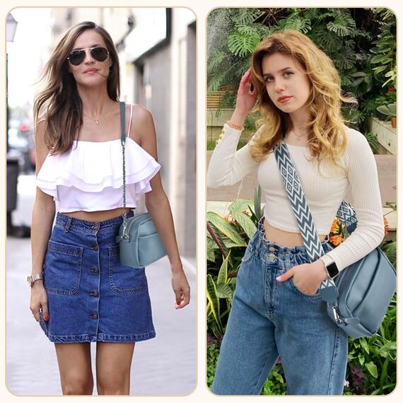 BROTOU Kleine Umhängetasche Echtes Leder Crossbody Bag Damen mit 2 Breitem Schultergurt Kartenhalter,Handtasche Leder Handy Umhängetasche Kleine Tasche Damen mit 3 Fächern(S-Marineblau)