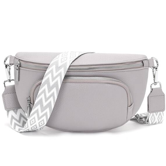 Rorimyth kleine Bauchtasche Damen Hellgrau umhängetasche Damen klein Veganes Leder gürteltasche Handtasche Crossbody Bag