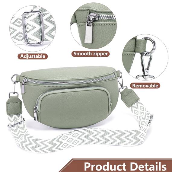 Rorimyth kleine Bauchtasche Damen Hellgrün umhängetasche Damen klein Veganes Leder gürteltasche Handtasche Crossbody Bag
