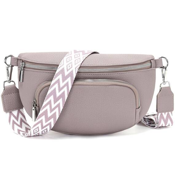 Rorimyth kleine Bauchtasche Damen Grau lila umhängetasche Damen klein Veganes Leder gürteltasche Handtasche Crossbody Bag