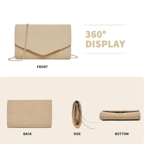 Miss Lulu Damen Umschlag Clutch Elegant Abendtasche Brauttasche Umschlag Clutch Tasche Handtasche mit Kette für Hochzeit Party Prom Helles Khaki