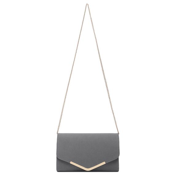 Miss Lulu Damen Umschlag Clutch Elegant Abendtasche Brauttasche Umschlag Clutch Tasche Handtasche mit Kette für Hochzeit Party Prom Grau