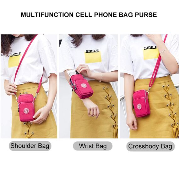 DuoLmi Umhängetaschen für Damen, wasserdichte Handytasche Handgelenktasche mit Reißverschluss Handytasche Kleine Handtasche Umhängetasche Schultertasche Kompatibel mit iPhone 15 Pro Max/15/14/13/12/11