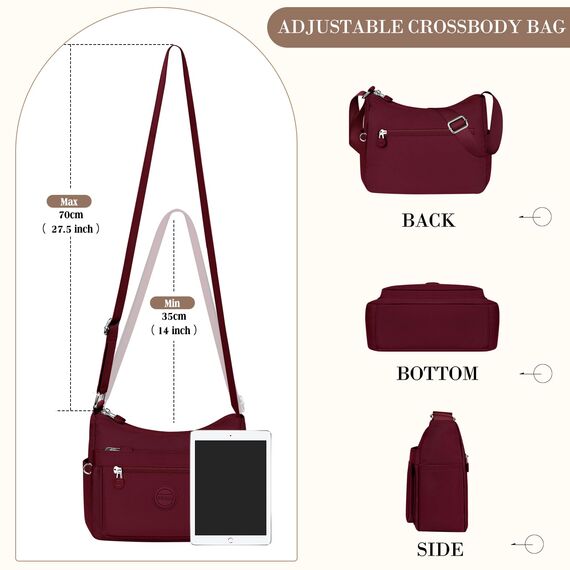 VOBUKE Umhängetasche Damen Mittelgroß Wasserdicht Nylon Crossbody Bag mit Vielen Fächern Leichte Schultertasche Verstellbarer Breitem Freizeit Kleine Messenger Bag für Einkaufen, Reisen