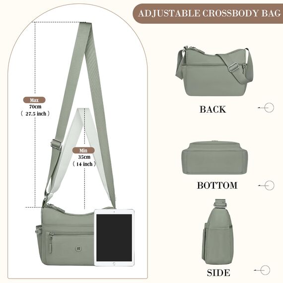VOBUKE Umhängetasche Damen Mittelgroß Wasserdicht Nylon Crossbody Bag mit Vielen Fächern Leichte Schultertasche Verstellbarer Breitem Freizeit Kleine Messenger Bag für Einkaufen, Reisen
