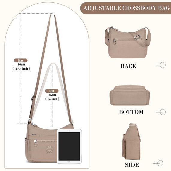 VOBUKE Umhängetasche Damen Mittelgroß Wasserdicht Nylon Crossbody Bag mit Vielen Fächern Leichte Schultertasche Verstellbarer Breitem Freizeit Kleine Messenger Bag für Einkaufen, Reisen