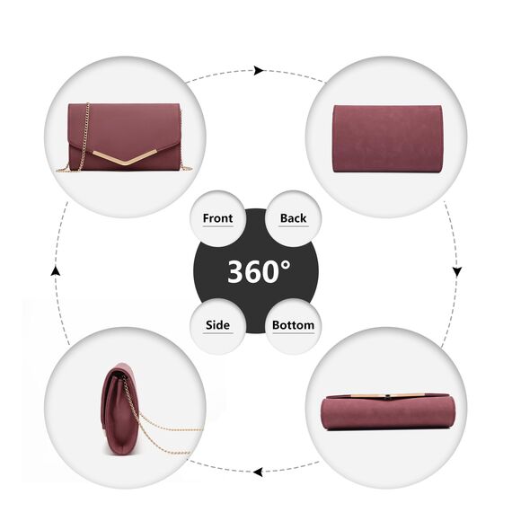 Miss Lulu Damen Umschlag Clutch Elegant Abendtasche Brauttasche Umschlag Clutch Tasche Handtasche mit Kette für Hochzeit Party Prom Rot