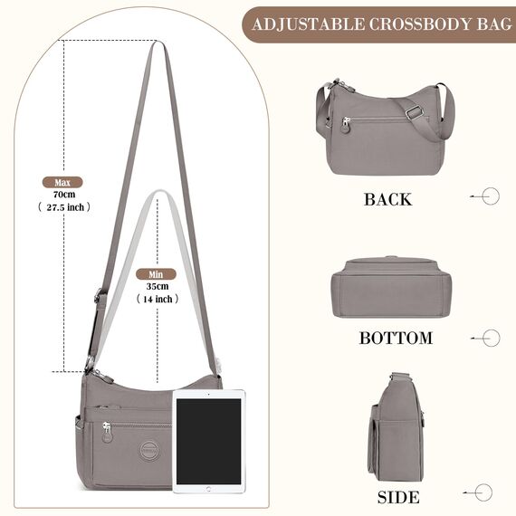 VOBUKE Umhängetasche Damen Mittelgroß Wasserdicht Nylon Crossbody Bag mit Vielen Fächern Leichte Schultertasche Verstellbarer Breitem Freizeit Kleine Messenger Bag für Einkaufen, Reisen