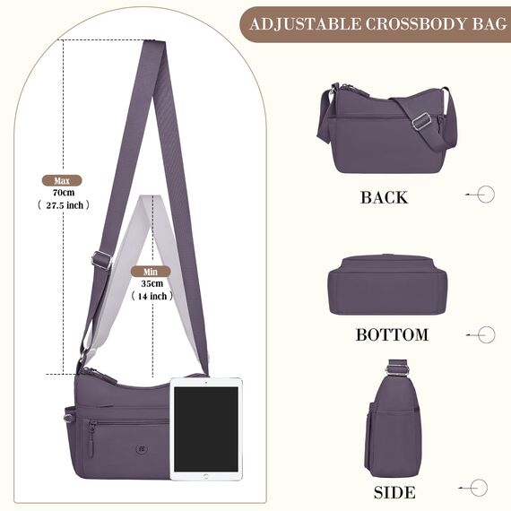 VOBUKE Umhängetasche Damen Mittelgroß Wasserdicht Nylon Crossbody Bag mit Vielen Fächern Leichte Schultertasche Verstellbarer Breitem Freizeit Kleine Messenger Bag für Einkaufen, Reisen