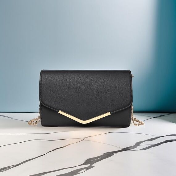 Miss Lulu Damen Umschlag Schwarz Clutch Elegant Abendtasche Brauttasche Umschlag Clutch Tasche Handtasche mit Kette für Hochzeit Party Prom