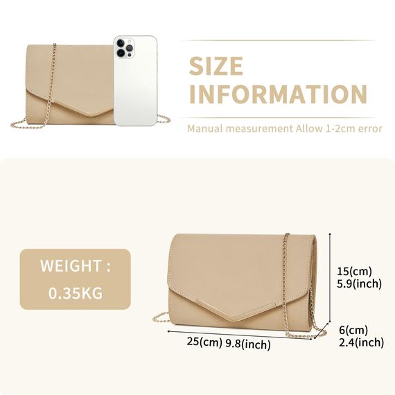 Miss Lulu Damen Umschlag Clutch Elegant Abendtasche Brauttasche Umschlag Clutch Tasche Handtasche mit Kette für Hochzeit Party Prom Helles Khaki