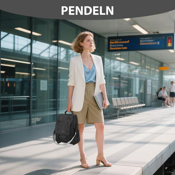 Leathario Rucksakck Damen Wasserdicht,Veganes Leder Cityrucksack,Rucksackhandtasche Mittelgroß, Diebstahlsich Tagesrucksack für Büro,Pendeln,Arbeit,Leicht Elegant Backpack Women Groß für Reise,Schwarz
