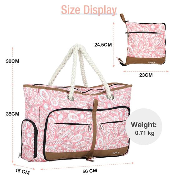 Lekespring Strandtasche Damen Groß mit Reißverschluss, Vielseitiger Damen Shopper Badetasche Saunatasche Reisetasche Tote Bag für Strand Reisen Einkaufen Sport u.Arbeit (Rosa Weidenzweig)