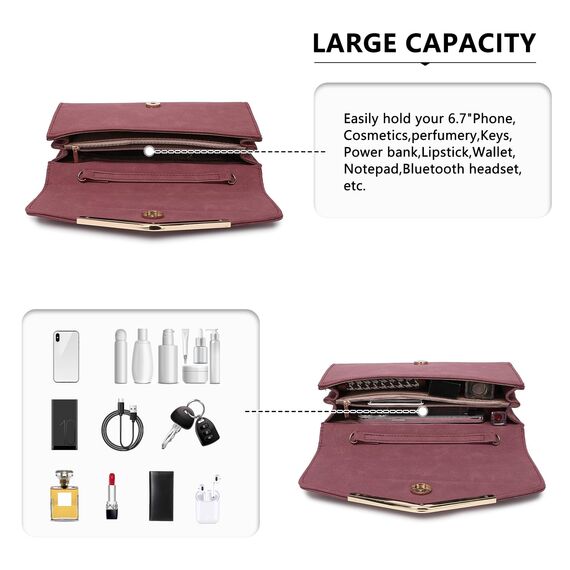Miss Lulu Damen Umschlag Clutch Elegant Abendtasche Brauttasche Umschlag Clutch Tasche Handtasche mit Kette für Hochzeit Party Prom Rot