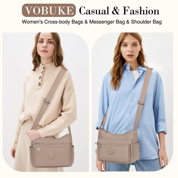 VOBUKE Umhängetasche Damen Mittelgroß Wasserdicht Nylon Crossbody Bag mit Vielen Fächern Leichte Schultertasche Verstellbarer Breitem Freizeit Kleine Messenger Bag für Einkaufen, Reisen