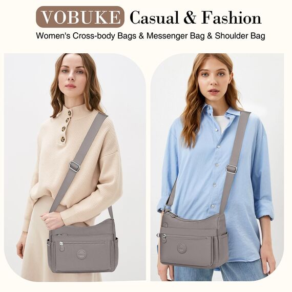 VOBUKE Umhängetasche Damen Mittelgroß Wasserdicht Nylon Crossbody Bag mit Vielen Fächern Leichte Schultertasche Verstellbarer Breitem Freizeit Kleine Messenger Bag für Einkaufen, Reisen