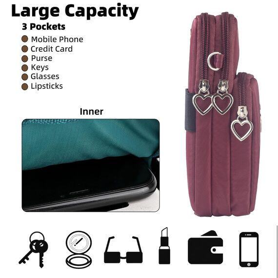 DuoLmi Umhängetasche Damen Klein, Crossbody Tasche für Damen, Nylon Handy Mini-Tasche Kleine Schultertasche Multifunktionale Handytasche, Handytasche zum Umhängen