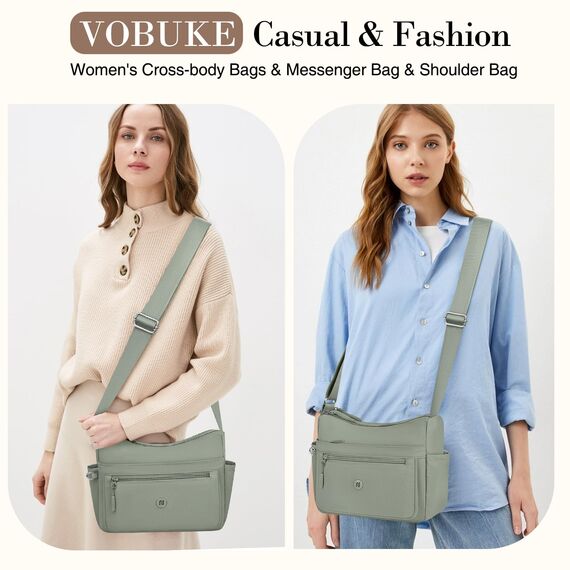 VOBUKE Umhängetasche Damen Mittelgroß Wasserdicht Nylon Crossbody Bag mit Vielen Fächern Leichte Schultertasche Verstellbarer Breitem Freizeit Kleine Messenger Bag für Einkaufen, Reisen
