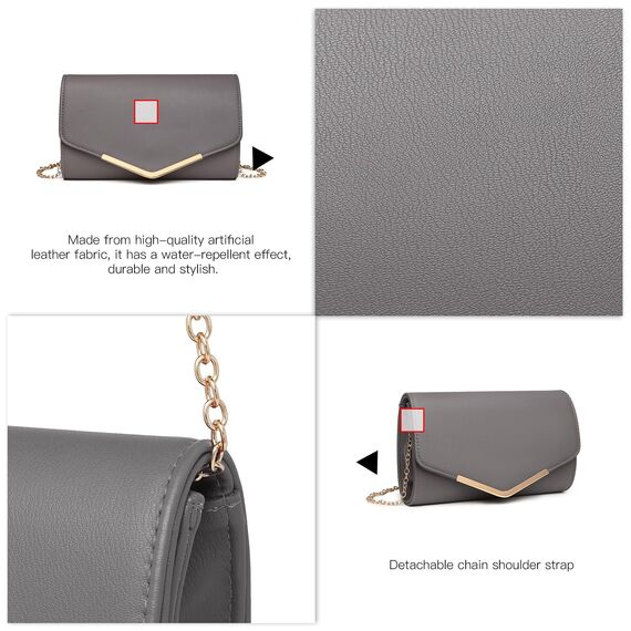 Miss Lulu Damen Umschlag Clutch Elegant Abendtasche Brauttasche Umschlag Clutch Tasche Handtasche mit Kette für Hochzeit Party Prom Grau