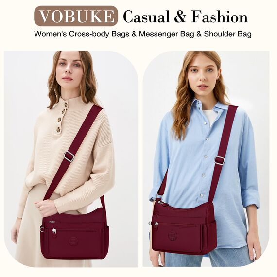 VOBUKE Umhängetasche Damen Mittelgroß Wasserdicht Nylon Crossbody Bag mit Vielen Fächern Leichte Schultertasche Verstellbarer Breitem Freizeit Kleine Messenger Bag für Einkaufen, Reisen