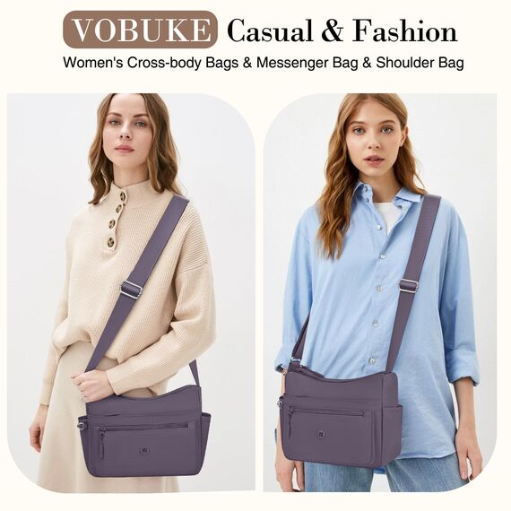 VOBUKE Umhängetasche Damen Mittelgroß Wasserdicht Nylon Crossbody Bag mit Vielen Fächern Leichte Schultertasche Verstellbarer Breitem Freizeit Kleine Messenger Bag für Einkaufen, Reisen