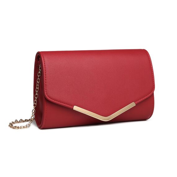 Miss Lulu Damen Umschlag Clutch Elegant Abendtasche Brauttasche Umschlag Clutch Tasche Handtasche mit Kette für Hochzeit Party Prom Rot