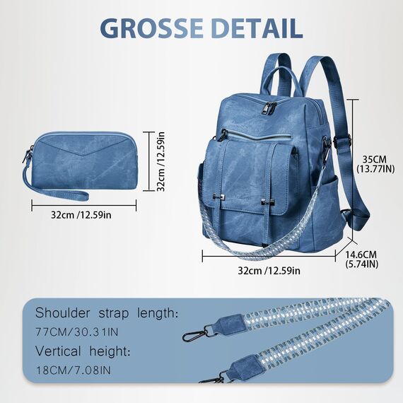 Leathario Rucksakck Damen Set Wasserdicht,Veganes Leder Cityrucksack,Rucksackhandtasche Mittelgroß, Diebstahlsich Tagesrucksack für Büro,Pendeln,Arbeit,Leicht Elegant Backpack Women Groß für Reise