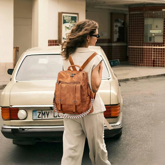 Leathario Rucksakck Damen Set Wasserdicht,Veganes Leder Cityrucksack,Rucksackhandtasche Mittelgroß, Diebstahlsich Tagesrucksack für Büro,Pendeln,Arbeit,Leicht Elegant Backpack Women Groß für Reise