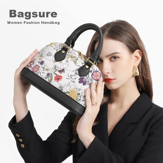 Bagsure Handtasche Damen Schultertasche Handtaschen Tragetasche Damen 4-teiliges Set für Büro Schule Einkauf Reise Geschenk (Blumen)