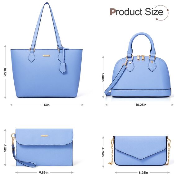 Bagsure Handtasche Damen Schultertasche Handtaschen Tragetasche Damen 4-teiliges Set für Büro Schule Einkauf Reise Geschenk (Blau)