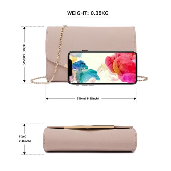 Miss Lulu Damen Umschlag Rosa Clutch Elegant Abendtasche Brauttasche Umschlag Clutch Tasche Handtasche mit Kette für Hochzeit Party Prom