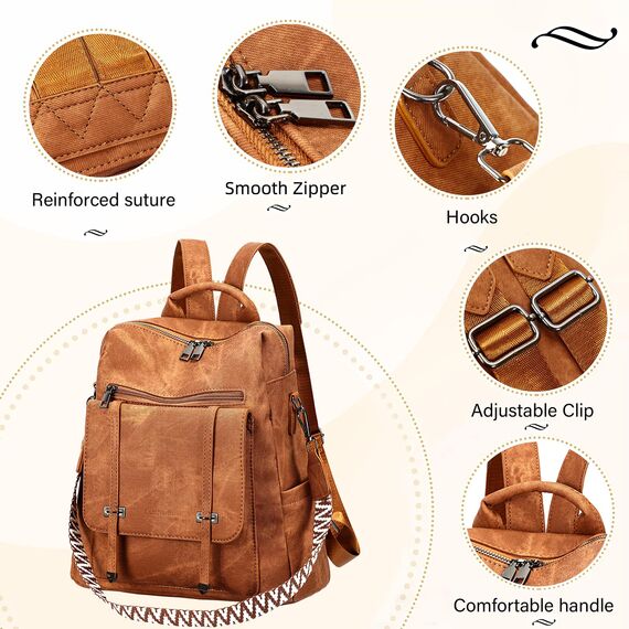 Leathario Rucksakck Damen Set Wasserdicht,Veganes Leder Cityrucksack,Rucksackhandtasche Mittelgroß, Diebstahlsich Tagesrucksack für Büro,Pendeln,Arbeit,Leicht Elegant Backpack Women Groß für Reise