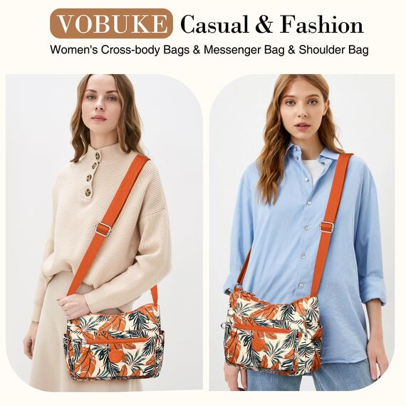 VOBUKE Umhängetasche Damen Mittelgroß Wasserdicht Nylon Crossbody Bag mit Vielen Fächern Leichte Schultertasche Verstellbarer Breitem Freizeit Kleine Messenger Bag für Einkaufen, Reisen