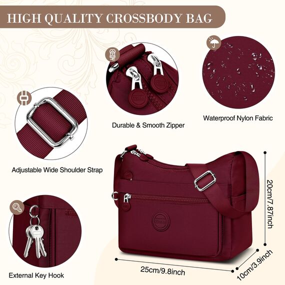 VOBUKE Umhängetasche Damen Mittelgroß Wasserdicht Nylon Crossbody Bag mit Vielen Fächern Leichte Schultertasche Verstellbarer Breitem Freizeit Kleine Messenger Bag für Einkaufen, Reisen