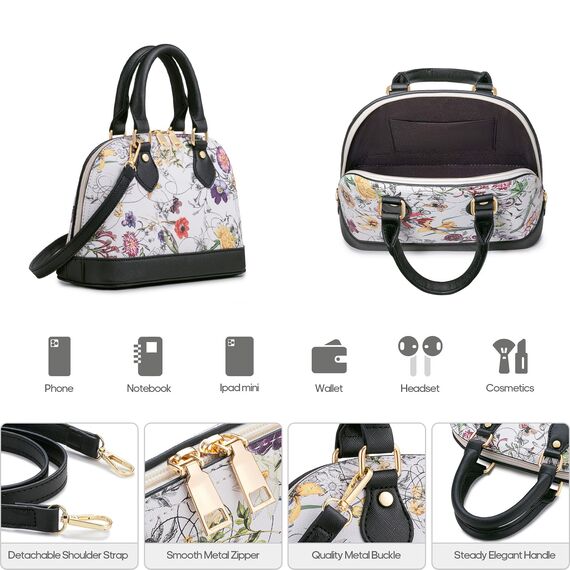 Bagsure Handtasche Damen Schultertasche Handtaschen Tragetasche Damen 4-teiliges Set für Büro Schule Einkauf Reise Geschenk (Blumen)