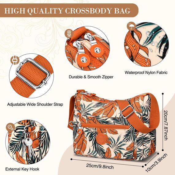 VOBUKE Umhängetasche Damen Mittelgroß Wasserdicht Nylon Crossbody Bag mit Vielen Fächern Leichte Schultertasche Verstellbarer Breitem Freizeit Kleine Messenger Bag für Einkaufen, Reisen