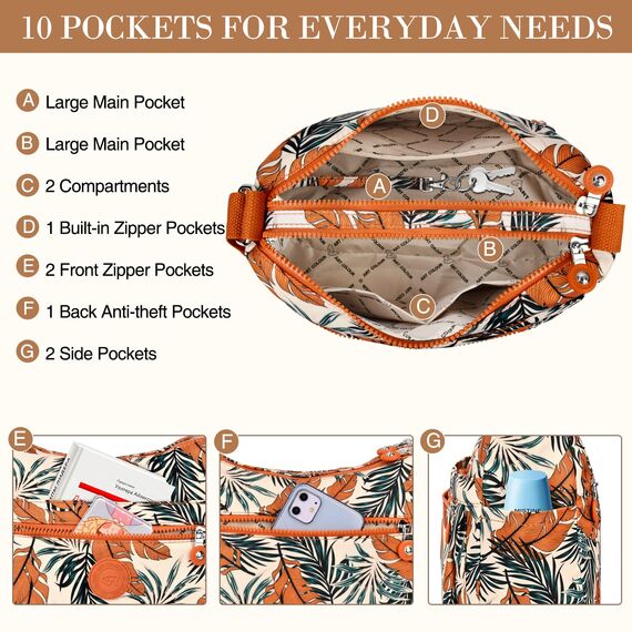 VOBUKE Umhängetasche Damen Mittelgroß Wasserdicht Nylon Crossbody Bag mit Vielen Fächern Leichte Schultertasche Verstellbarer Breitem Freizeit Kleine Messenger Bag für Einkaufen, Reisen