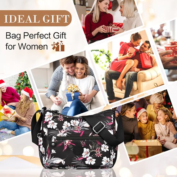 VOBUKE Umhängetasche Damen Mittelgroß Wasserdicht Nylon Crossbody Bag mit Vielen Fächern Leichte Schultertasche Verstellbarer Breitem Freizeit Kleine Messenger Bag für Einkaufen, Reisen