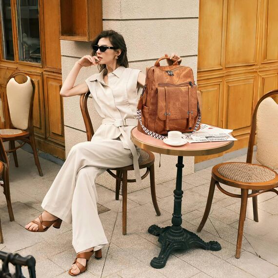 Leathario Rucksakck Damen Set Wasserdicht,Veganes Leder Cityrucksack,Rucksackhandtasche Mittelgroß, Diebstahlsich Tagesrucksack für Büro,Pendeln,Arbeit,Leicht Elegant Backpack Women Groß für Reise