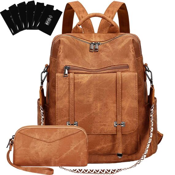 Leathario Rucksakck Damen Set Wasserdicht,Veganes Leder Cityrucksack,Rucksackhandtasche Mittelgroß, Diebstahlsich Tagesrucksack für Büro,Pendeln,Arbeit,Leicht Elegant Backpack Women Groß für Reise