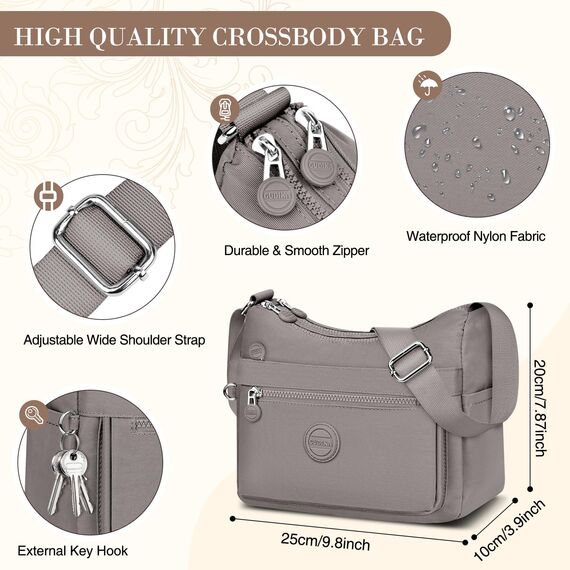 VOBUKE Umhängetasche Damen Mittelgroß Wasserdicht Nylon Crossbody Bag mit Vielen Fächern Leichte Schultertasche Verstellbarer Breitem Freizeit Kleine Messenger Bag für Einkaufen, Reisen