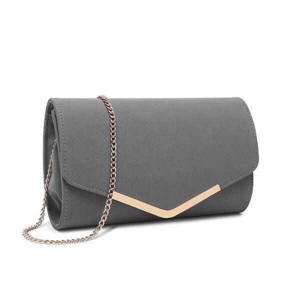 Miss Lulu Damen Umschlag Clutch Elegant Abendtasche Brauttasche Umschlag Clutch Tasche Handtasche mit Kette für Hochzeit Party Prom Grau