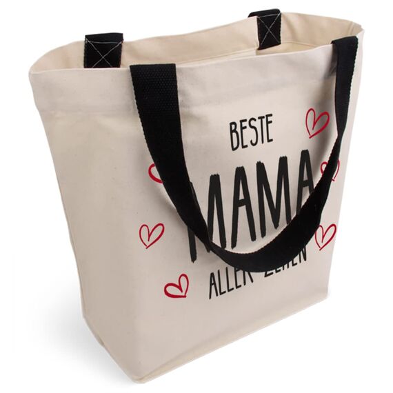 Cottonbagjoe Große Shopper Baumwolltasche 45 × 38 × 10 cm aus 220 g/m² Baumwolle – Stofftasche mit Reißverschluss-Innentasche, Softfinish & schwarzen Henkeln – OEKO-TEX® STANDARD 100