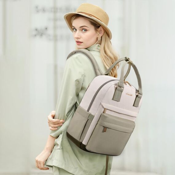 LOVEVOOK 13,3 Zoll Rucksack Damen Klein, Wasserdicht Cityrucksack Handtasche 2 in 1, Mini Tasche Daypack Backpack Women Elegant für Freizeit Schule Reisen Arbeit, Grün Beige