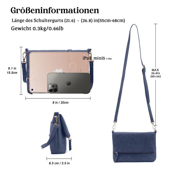 Gladdon Umhängetasche Damen Klein Handtasche,Crossbody Tasche Schultertasche Elegant Clutch Messenger PU-Leder Taschen Für Täglich Arbeit Einkaufen(Blau)
