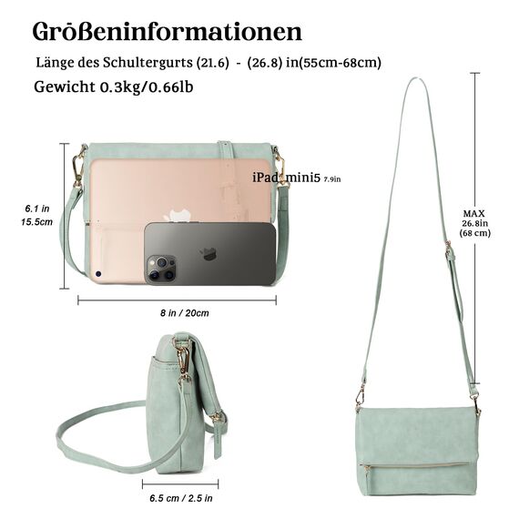 Gladdon Umhängetasche Damen Klein Handtasche,Crossbody Tasche Schultertasche Elegant Clutch Messenger PU-Leder Taschen Für Täglich Arbeit Einkaufen(Beifuß Grün)
